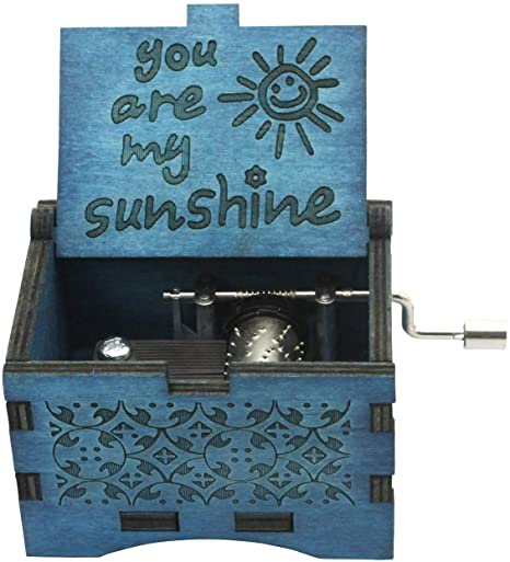 UNIQLED You are My Sunshine Wooden Music Boxes Laser Engraved Hand Crank Classical Wood Sunshine Musical Box Gifts for Birthday Christmas Valentine's Day (Blue Sunshine)