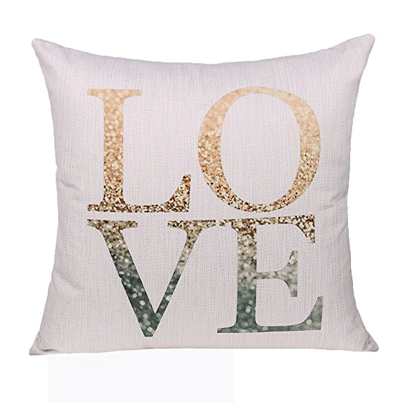 18x18 Love Quotes Decorative Burlap Throw Pillow Cover Gold Love Letter Pillowcase Pillow Sham (Inner Not Included) Romantic Valentine's Day Gift