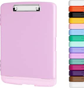 Piasoenc Clipboard with Storage, 8.5x11 Storage Clipboards with Pen Holder and A4 Legal Paper Folder, Heavy Duty Plastic, Folio & Side-Opening, Low Profile Clip, for Nurses, Teachers, Lawers, Pink