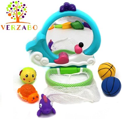 VERZABO Basketball Mirror Play Set - Includes a Floating Toy Bumble Bee, Rubber Ducky, Starfish Comb and Basketballs