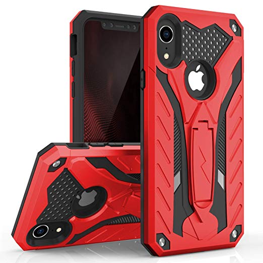 Zizo Static Series Compatible with iPhone XR Case Military Grade Drop Tested with Built in Kickstand (Red/Black)