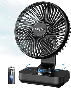 EasyAcc Small Oscillating Fan 4000mAh, Battery Operated Desk Fan, 5-23 Working Time, Oscillating Rechargeable Fan, Dual Adjustable Angle Desktop Air Circulate Fan with 4 Speed for Home Office