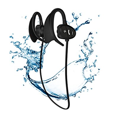 Wireless Bluetooth Headphones, IPX8 Waterproof Noise Cancelling Silicone Headsets - Rechargeable Sport Hands-free Earbuds with Volume Control & Mic (Black)