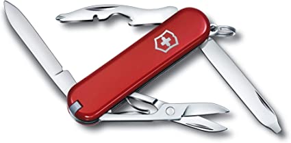 Victorinox Rambler Swiss Army Pocket Knife, Small, Multi Tool, 10 Functions, Screwdriver, Scissors, Red