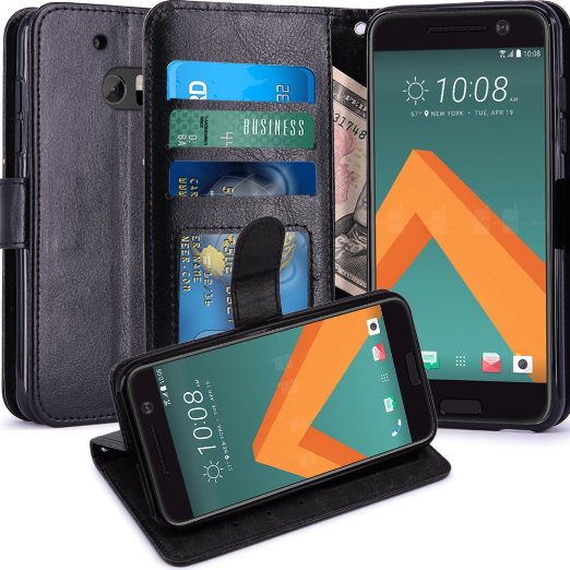 HTC 10 Case, LK HTC 10 Wallet Case, Luxury PU Leather Case Flip Cover with Card Slots & Stand For HTC 10, BLACK