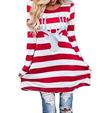 koobea Dress for Women Casual Christmas Party Long Sleeve Stripes Dresses from