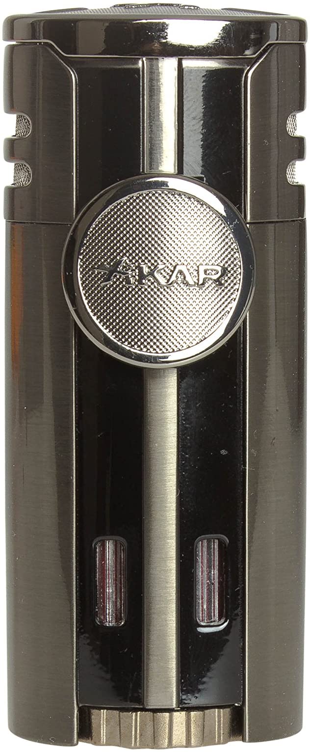 Xikar High Performance HP4 Diamond Quad Flame Cigar Lighter, in Attractive Gift Box, in-line Fuel Adjustment Wheel, Oversized Double EZ-View Fuel Windows, Lifetime Warranty, Gunmetal 2