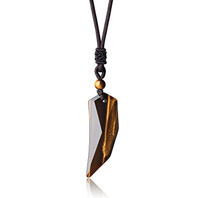 COAI Unisex Tiger Eye and Sodalite Spike Amulet Pendant Adjustable Cord