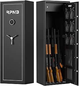 RPNB Large Biometric Rifle Safe,10-Gun Electronic Gun Security Cabinet,Quick Access Fingerprint Long Metal Rifle Gun Security Cabinet with 3 Spoke Safe Handle,Door Organizer,Separate Pistol/Ammo Area