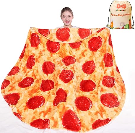 mermaker Pepperoni Pizzas Blanket 2.0 Double Sided 71 inch for Adult and Kids, Pizzas Blanket Adult Size, Realistic Food Blanket, 285 GSM Soft Pizzas Blanket, Funny Gifts for Teenage Boys and Girls