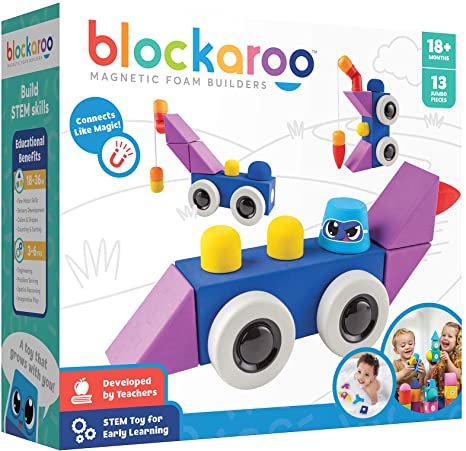 Blockaroo Magnetic Foam Building Blocks - STEM Construction Toys for Boys and Girls, Soft Foam Blocks Develop Early Learning Skills, The Ultimate Bath Toys for Toddlers & Kids - Roadster Set