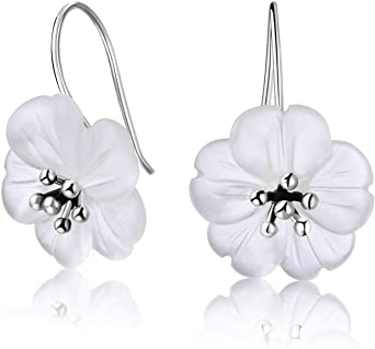 ♥Gift for Mother's Day♥ Lotus Fun S925 Sterling Silver Drop Earrings Flower in the Rain Simulated Crystal Dangle Earrings Glass Earring Cherry Earring Handmade Unique Jewelry Gift for Women and Girls