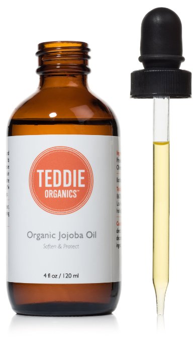 Teddie Organics Golden Jojoba Oil 100% Pure Organic Cold Pressed and Unrefined 4oz – Natural Oil Moisturizer for Face Hair and Healthy Skin