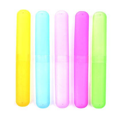 KLOUD City ® Pack of 5 Different Color Plastic Toothbrush Case/Holder for Travel Use (Style ONE)