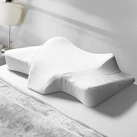Cervical Pillow Memory Foam Pillow Orthopedic Sleeping Neck Pillows, Ergonomic Contour Pillow for Side Sleepers, Back and Stomach Sleepers (White-Pillow case Included