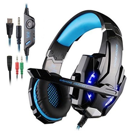 Gaming Headset for PlayStation 4 PS4 Tablet PC iPhone 66s6 plus5s5c5 Mobilephones 35mm Headphone with Microphone LED Light By AFUNTA - Black  Blue