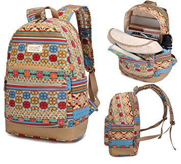 Kinmac Bohemian Pattern Laptop Backpack with Massage Cushion Straps for Laptop up to 15.6 Inch and Macbook Pro 15 Travel Backpack for Men and Women Student Outdoor Backpack