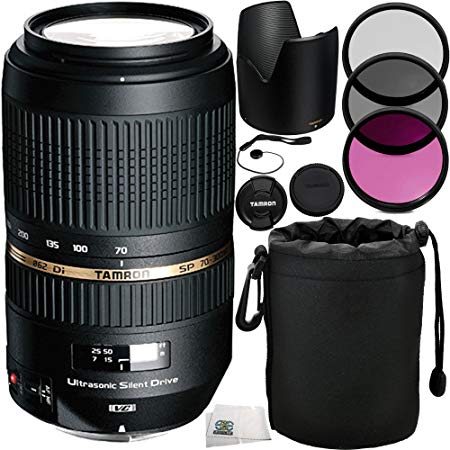 Tamron SP 70-300mm f/4-5.6 Di VC USD Telephoto Zoom Lens for Canon Digital SLRs & 35mm Film Cameras 9PC Accessory Kit Includes Manufacturer Accessories   MORE - International Version (No Warranty)