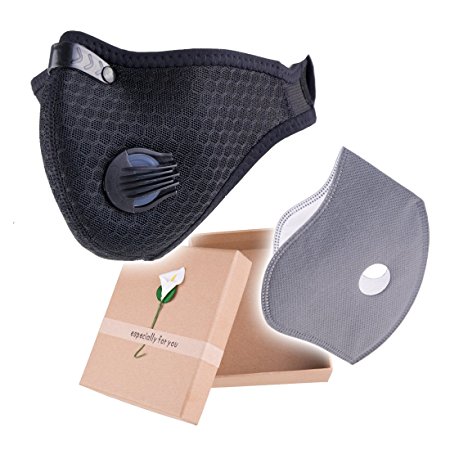 PonKing Dust Mask Breathing Anti Pollution Allergy Activated Carbon Filtration Exhaust Gas PM2.5 Half Face Mask for Cycling Motorcycle Woodworking Mowing Lawn Running (with Extra Filter)