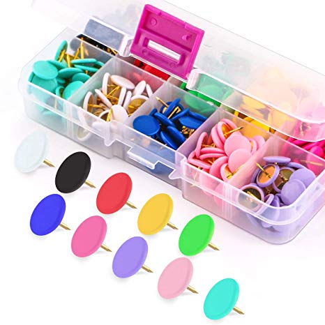 Yalis Colors Thumb Tacks 300-count, Colors Plastic Roundness Push Pins Decorative Tacks for Corkboard, 10 Assorted Colors