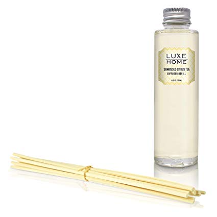 Luxe Home Sunkissed Citrus Tea Reed Diffuser Refill Oil with Sticks | Fresh, Citrus Tea & Honey Scent Scented Replacement Oil for Room Diffuser | Liquid Air Freshener | Made in The USA