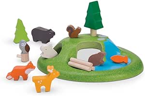 PlanToys Wooden Forest Animal Set (6625) | Sustainably Made from Rubberwood and Non-Toxic Paints and Dyes