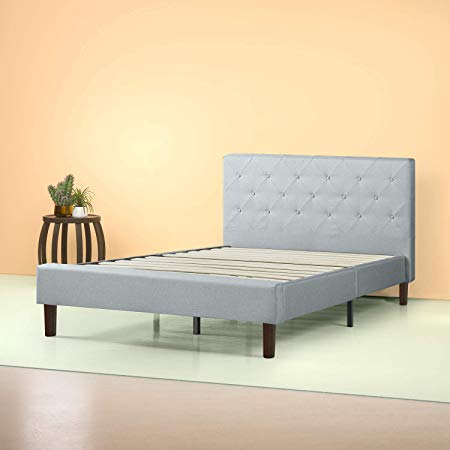 Zinus Shalini Upholstered Diamond Stitched Platform Bed / Mattress Foundation / Easy Assembly / Strong Wood Slat Support / Sage Grey, Full (Renewed)