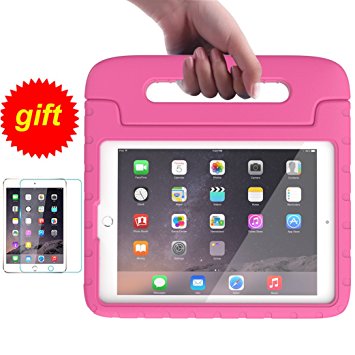 iPad 9.7 2017 2018 / iPad Air / Air 2 Kids Case - SUPLIK Shockproof Protective Lightweight Handle Bumper Stand Cover with Screen Protector, Pink