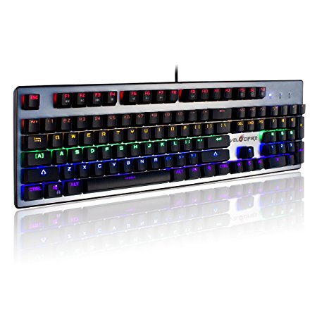 Velocifire VM30 Full Sized Mechanical Gaming Keyboard by Kailh Switches with LED Illuminated Backlit NKRO 104 keys Anti-Ghosting and Gold Plated USB Connection, US Layout (Black Switches)
