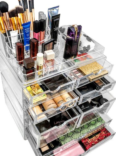 Sorbus Acrylic Cosmetics Makeup and Jewelry Storage Case X-Large Display Sets -Interlocking Scoop Drawers to Create Your Own Specially Designed Makeup Counter -Stackable and Interchangeable