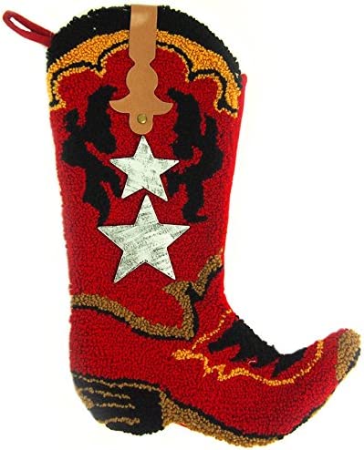 glitzhome 19" Handmade Hooked Red Boot Christmas Stocking