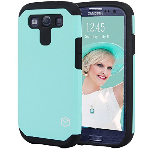 S3 Case, MP-MALL [Dual Layer] [Shockproof] Armor Hybrid Defender Anti-Drop Rugged Premium Protective Case Cover Fit For Samsung Galaxy S3 (Mint)
