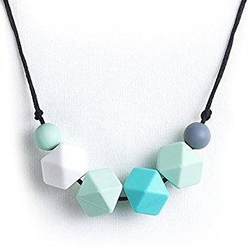 Stylish Baby Teething Necklace for Mom and Safe for Baby - BPA-Free and FDA-Approved - 'Nathan' (Teal White) - My Baby Chews