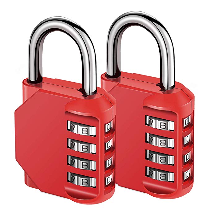 KeeKit Combination Lock, 4 Digit Combination Padlock, Waterproof Gate Lock, Resettable Combo Lock for Locker, Gym, Cases, Toolbox, School, 2 Pack - Red