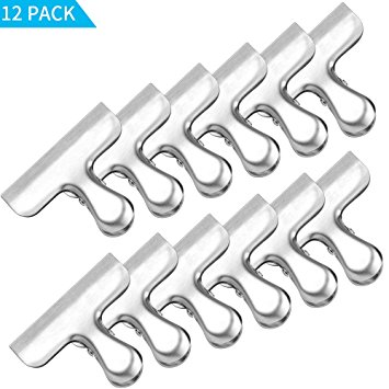 AOFU Stainless Steel Bag Clips,Easy Storage Clips,Durable Great for Air Tight seal Clip on Food,Coffee & Tea Bags, Bread &Snack Bags, Fresh Storage for Kitchen, Home and Office(Sliver 12pcs)