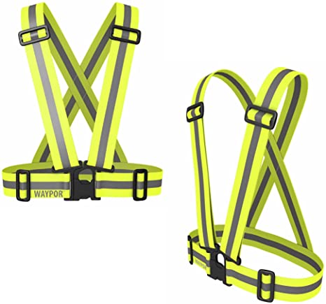 WAYPOR Best Reflective Safety Vest/Belt Ever, Provides 360 Degree Visibility Day/Night While Running, Dog Walking, Hiking, Biking, Lightweight Comfortable Fully Adjustable, 2 Styles & Sizes