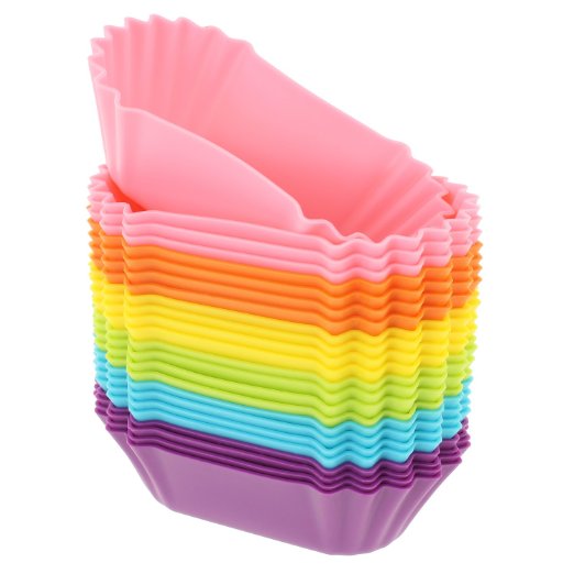 Freshware CB-321SC 24-Pack Silicone Jumbo Rectangle Round Reusable Cupcake and Muffin Baking Cup, Six Vibrant Colors