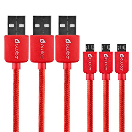 Owlee 3-Pack 4 ft, Tangle-Free, Durable, Nylon Braided Micro USB 2.0 Charge-and-Sync Cable, for Android, Samsung, Sony, Nexus, HTC, Motorola and all Phones and Tablets with Micro USB ports
