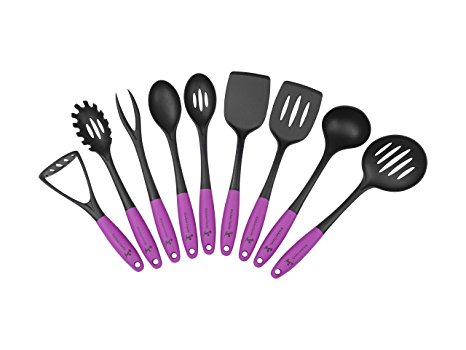 Kitchen Candy Silicone & Nylon Utensil Set - 9 Pieces in Purple - Heat Resistant & Non Stick