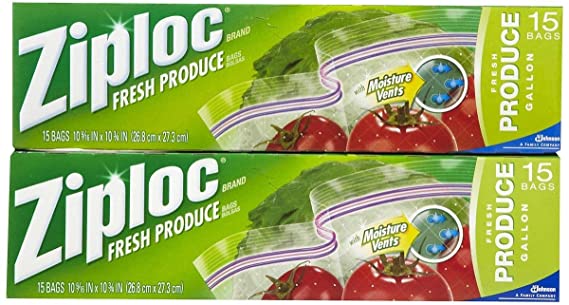 Ziploc Fresh Produce Bag, 15 ct-2 pack