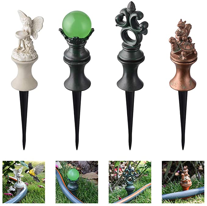 Ikkle Garden Hose Guide Stake Garden Gard Hose Spike Lawn Hose Support Spike Plant Saver Tool for Garden Lawn Yard Antique Metal Hose Guard Stakes, 4PCS