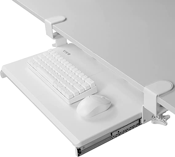 VIVO Small Keyboard Tray, Under Desk Pull Out with Extra Sturdy C Clamp Mount System, 20 (26 Including Clamps) x 11 inch Slide-Out Computer Platform Drawer, White, MOUNT-KB05ES-W