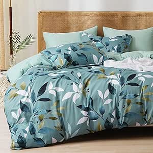 PHF Ultra Soft Floral Duvet Cover Twin Size, Printed Bedding Set 2 Pieces, Comfy Farmhouse Pattern Duvet Cover Set with 1 Pillow Shams, Zipper Closure and 6 Ties, 68"x90", Sage Green Botanical