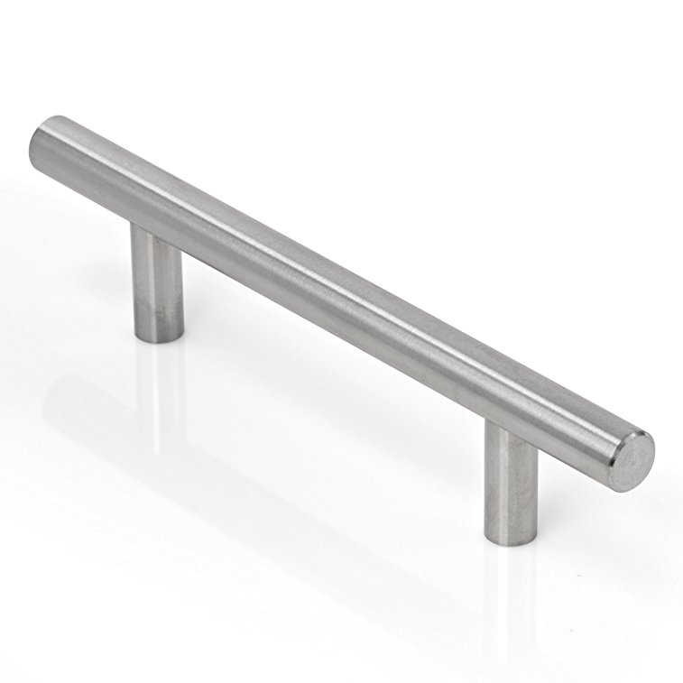 Cauldham Solid Stainless Steel Euro Style Cabinet Pull T Handle Brushed Nickel Design 3-3/4" (96mm) Hole Centers