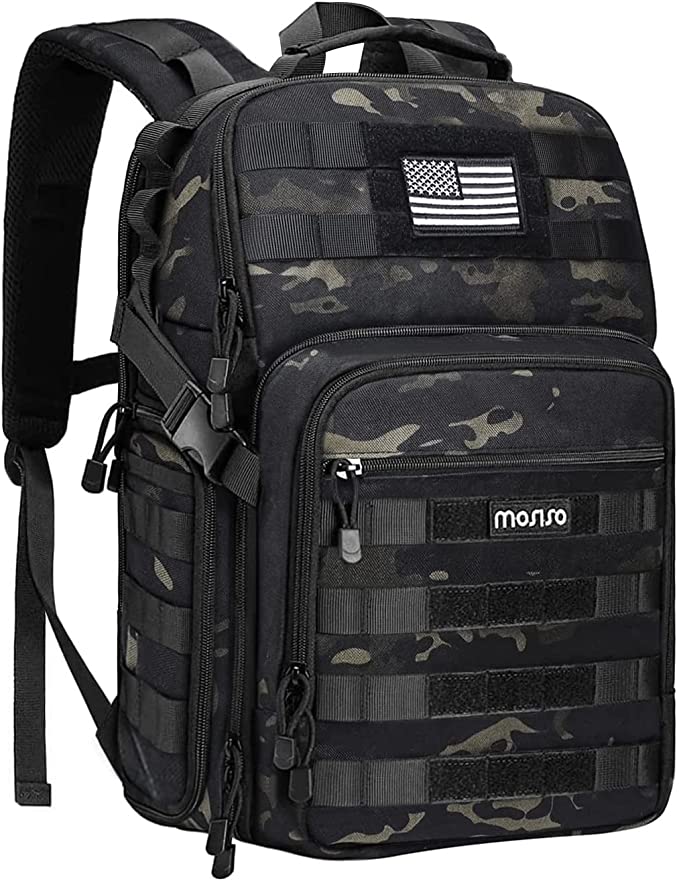 MOSISO Camera Backpack, DSLR/SLR/Mirrorless Photography Tactical Camera Bag Case with Tripod Holder & 15-16 inch Laptop Compartment & USA Flag Compatible with Canon/Nikon/Sony, Night Camouflage