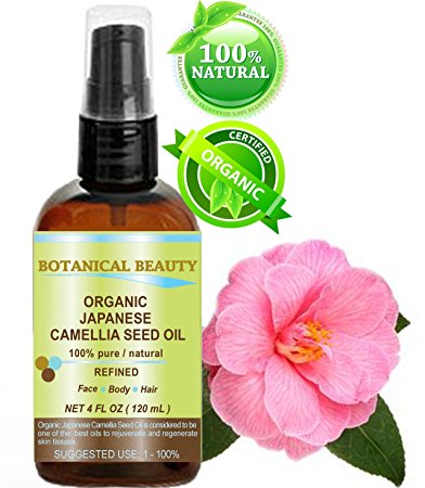 Japanese ORGANIC CAMELLIA Seed Oil. 100% Pure / Natural / Undiluted / Refined / Cold Pressed Carrier Oil. Rich antioxidant to revitalize and rejuvenate the hair, skin and nails. 4 Fl.oz-120 ml.