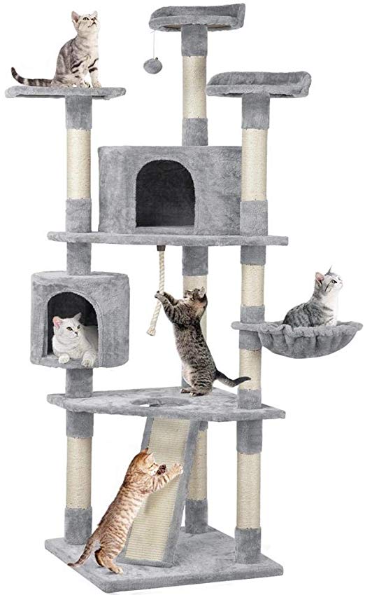 Yaheetech 79in Multi-Level Cat Trees with Sisal-Covered Scratching Posts, Plush Perches and Condo for Kittens, Cats and Pets