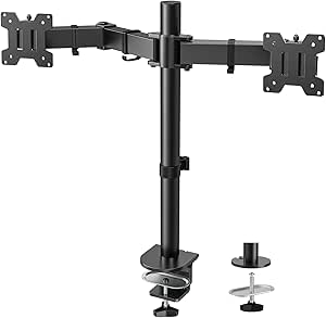 HUANUO Dual Monitor Desk Mount, Heavy-Duty Steel Adjustable Arm for 13-32 Inch Screens, Tilt, Swivel, Rotate, C-Clamp & Grommet Base, Holds up to 17.6 lbs per Arm, VESA 75/100mm