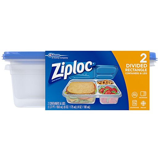 Ziploc Container, Divided Rectangle, 2 Count