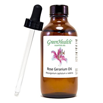 Rose Geranium – 4 fl oz (118 ml) Glass Bottle w/ Glass Dropper – 100% Pure Essential Oil – GreenHealth